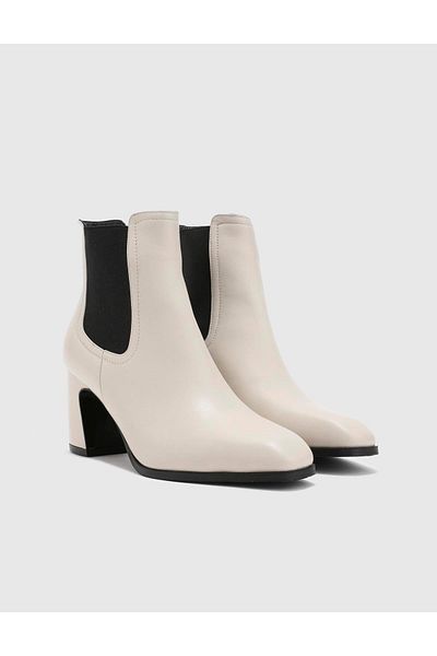 İLVİ Sheila Genuine Leather Women's Cream Heeled Boots