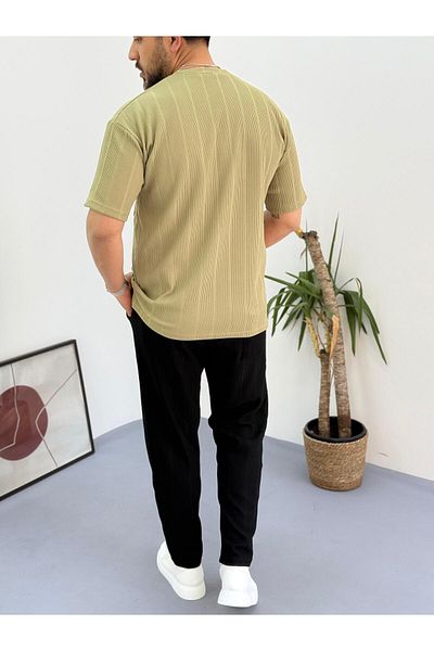 Combineman35 Khaki Black Report Ottoman Fabric Single Pocket T-Shirt-Pants Set of 2 with Single Back Pocket