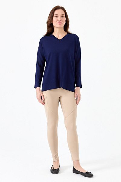 Desen Triko Women's V-Neck Slim Blouse Navy Blue