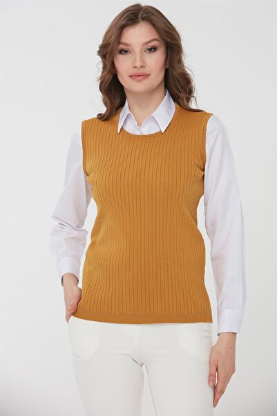 Desen Triko Women's Knitwear Sleeveless Blouse Mustard