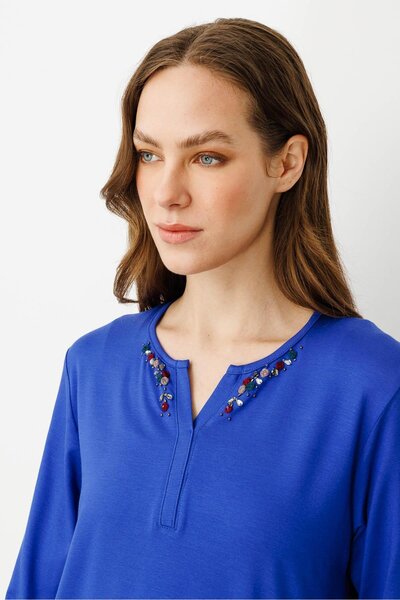 Desen Triko Жіноча блуза з відкритим коміром, вишивка, трикотаж, Saks