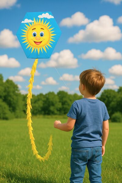 jetlegelsin Altıgen Uçurtma Mutlu Güneş 50mt Ipli