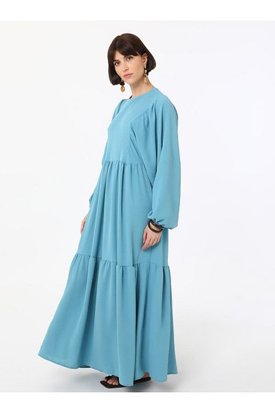 Benin Aerobin Balloon Sleeve Relaxed Cut Hijab Dress - Nile Green - Benin