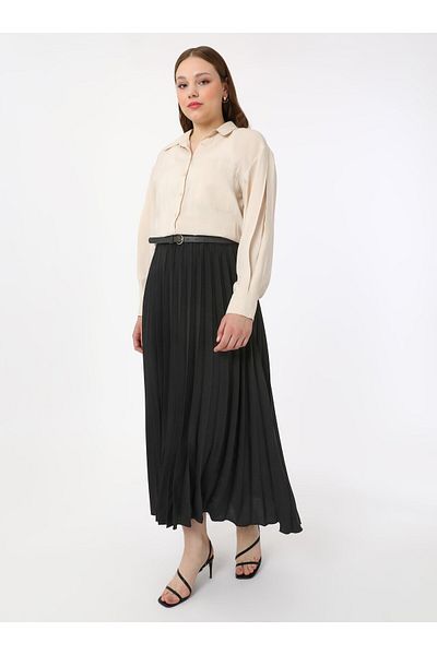 ALİA Plus Size Pleated Aerobin Skirt - Black - Alia