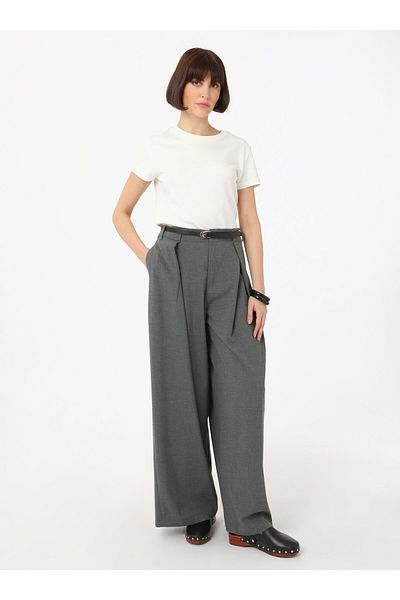 Refka Belted Palazzo Trousers - Gray - Refka