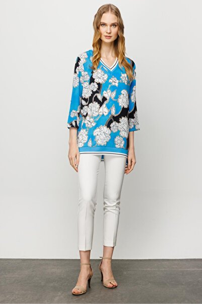 Desen Triko Γυναικεία πλεκτά με λαιμόκοψη V με μανίκια και γιακά Μπλούζα Saks