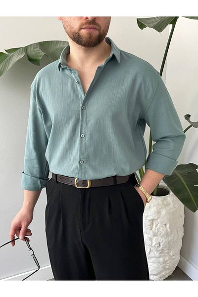 A&O Style Ανδρικό λινό πουκάμισο με μακρυμάνικο καλοκαιρινό μέντα