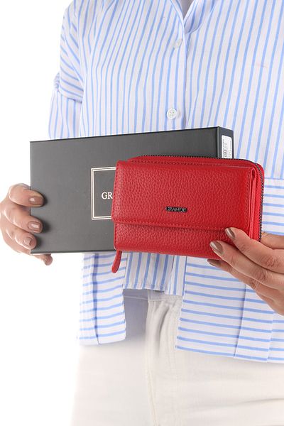 Grande 2754 Black detail Genuine leather Women's wallet card holder clutch RED