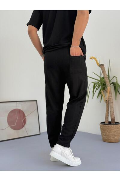 Combineman35 Black Report Ottoman Fabric Single Pocket T-Shirt-Pants Set of 2 with Single Back Pocket