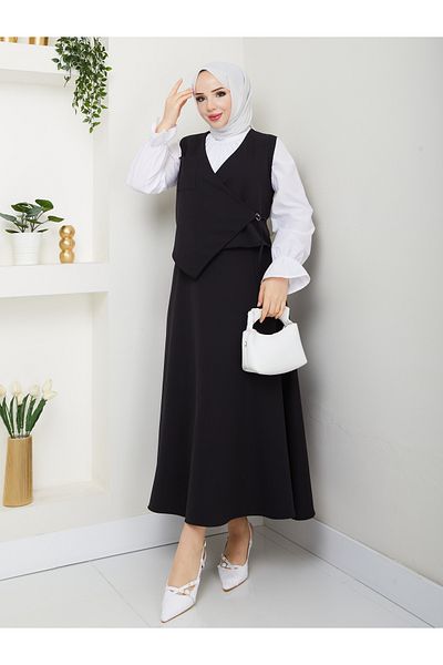 Moda Krash Cep Detail Trend Skirt Vest Suit