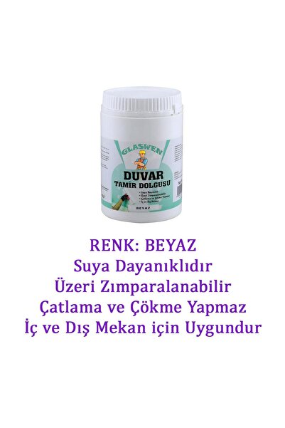 GLASWEN (1 KG) Duvar Tamir Dolgusu Macunu Zemin Alçı Sıva Çatlak Onarıcı Giderici Derin Boşluk Doldurucu