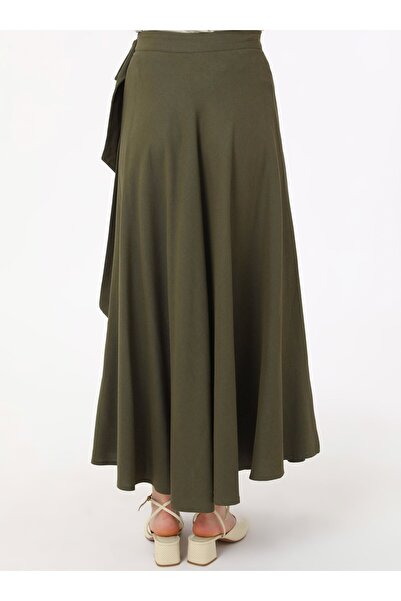 Benin Linen Blend Binding Detailed Skirt - Khaki -