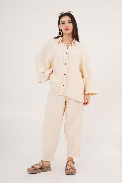 Hipo Trend Bohemian Style Muslin Cream Double Set