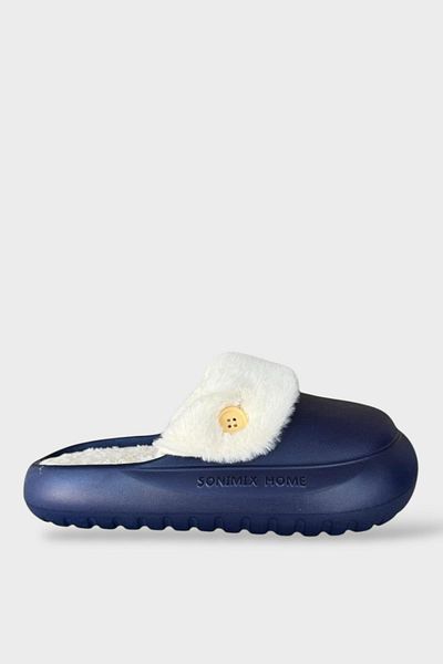 Liger Women's Dark Blue Slippers for Doctor Nurse Cook - Washable Button Detail and Fur Inside