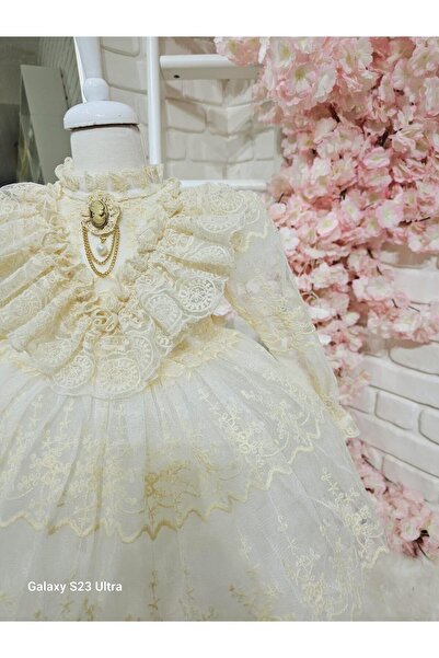 Hly Karol Tasarım Angel Dantelli Uzun Kollu Kız Bebek Elbisesi,Doğum günü,fotoğraf çekim elbise,0-12 Yaş Uygun