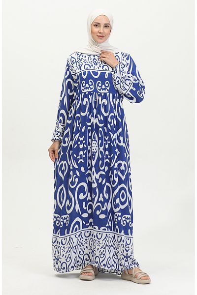 sefamerve Φόρεμα από βισκόζη με σχέδιο Indigo - 81862-02
