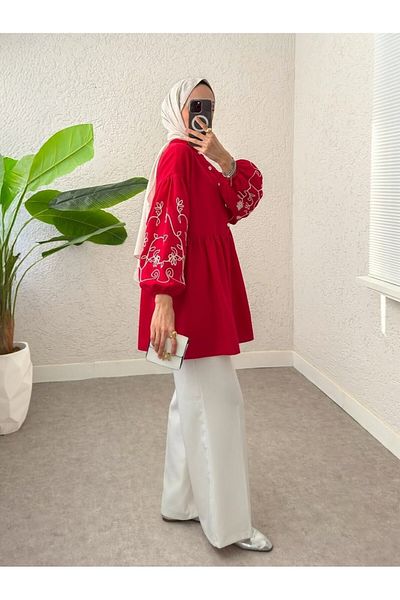 HİJABAYA نصف زر مقبض مطاطا قطعة تونك مطرزة