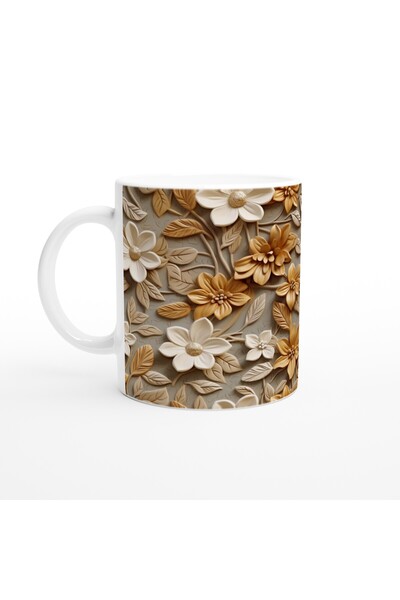 Wisdom Rain كوب بتصميم زهرة مزخرفة بلكنة الكراميل