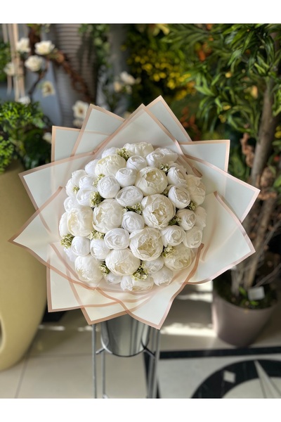 Pika Beyaz Şakayık İsteme Çiçeği - İsteme Buketi - Yapay İsteme Çiçeği- Yapay gül - 41'li şakayık