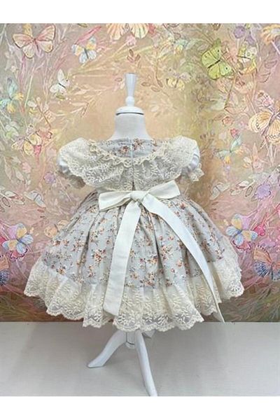 Hly Karol Tasarım Cream Vintage Girl Dress - Holiday Attire - Girls Dress Patterns - Suitable for Ages 0-12
