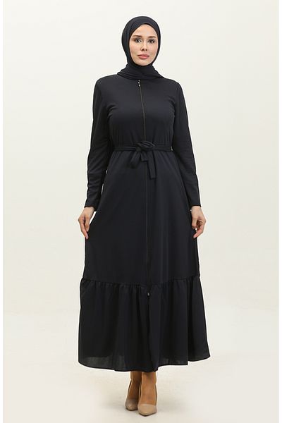 sefamerve Navy Blue Ferace - Μαζευμένη φούστα και ζώνη 0703-10