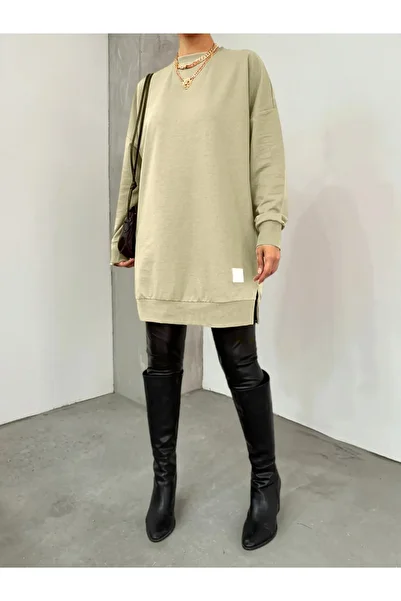 HİJABAYA Crew Neck Slit Λεπτομερής κεντημένος ιδρώτας