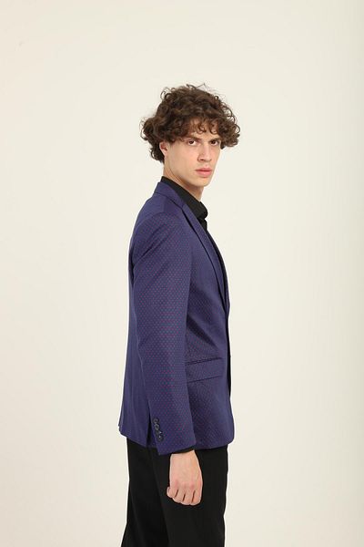 AGUSTİNİ Navy Blue Color Claret Red Dot Pattern, Mono Collar Two Buttons Double Slits Single Jacket Medium Fit Pattern |   August