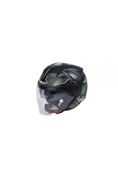 MOTOSPARTAN SWAY SW766 YARIM YAZLIK KASK CIRCLE MAT BLACK YELLOW GÜNEŞ VİZÖRLÜ