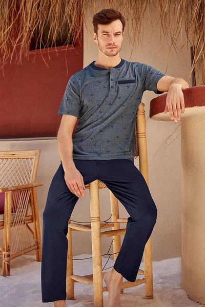 Berrak 9208 Men's Half Button Half Sleeve Pajama Suit