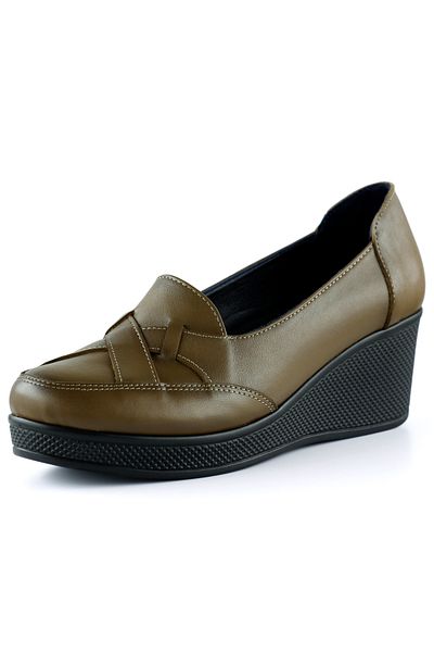 Erkan Saçmacı Shay Brown Genuine Leather Cross Strap Detailed Wedge Heeled Casual Shoes