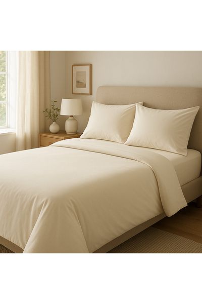 Prime Sleeks Σετ Παπλωματοθήκη Διπλό 100% Βαμβάκι 200x220 cm, Σετ Εφαρμοσμένο Σεντόνι, Κρέμα