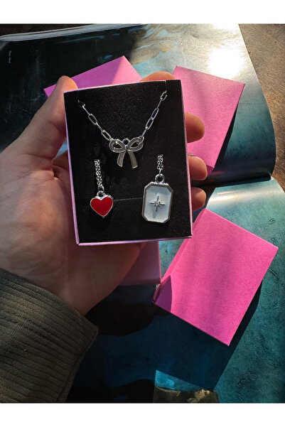 LAİKA Fiyonk-kalp-kuzey Yıldızı Çelik Ataç Ve Sf Zincirli 3'lü Kolye Seti Kut...