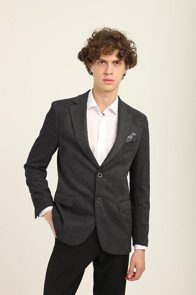 AGUSTİNİ Gray Color Mono Collar Two Buttons Double Slit Blazer Single Jacket Slim Fit |   Agustini