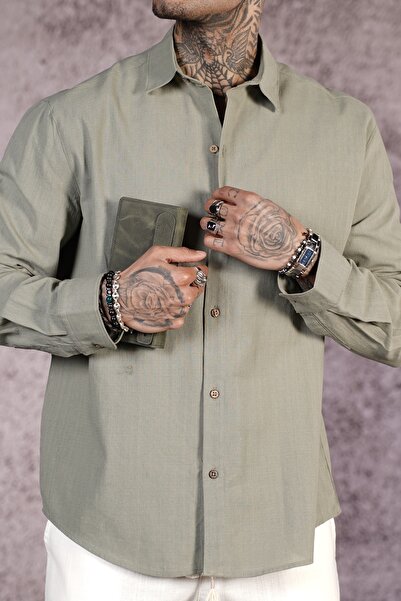 Butik TREND BIZ Ανδρικό πουκάμισο 100% βαμβακερό λινό Lycra Regular Fit