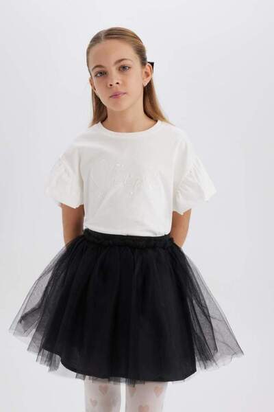 DeFacto Dívčí tričko s krátkým rukávem s potiskem Crew Neck E0820A825SM