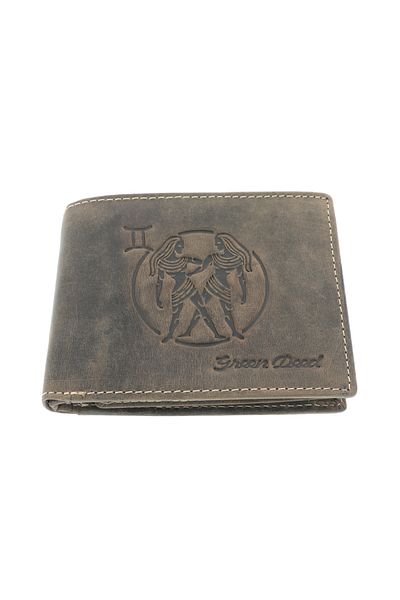 GiftExpress Men's wallet, brown genuine leather, Zodiac Gemini