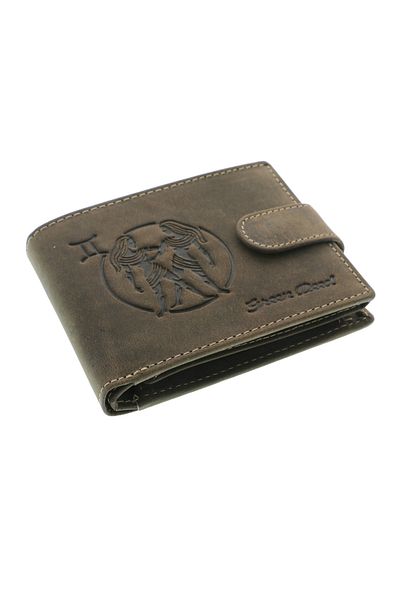GiftExpress Gemini wallet, brown genuine leather with clasp