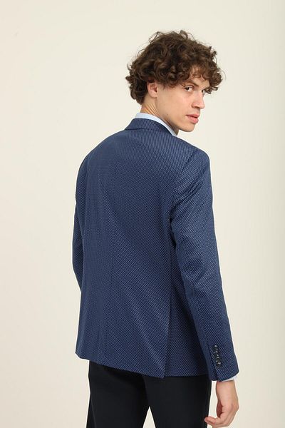 AGUSTİNİ Navy Blue Color Light Blue Dotted Pattern, Mono Collar Double Button Double Slit Single Jacket Medium Fit Mold |   A