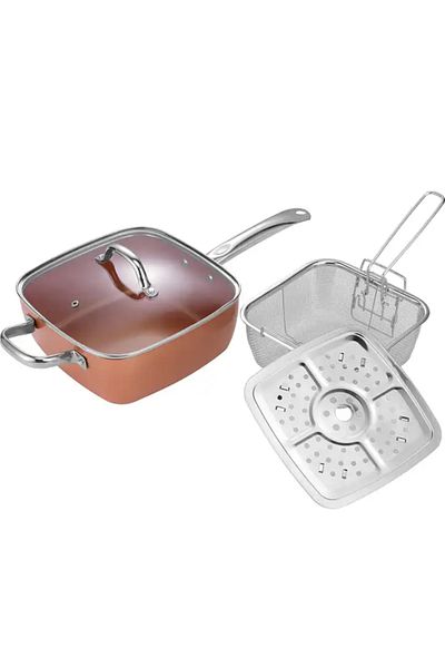 Herum Non-stick frying pan set with lid and accessories, Brown/Grey, 24 x 24 x 10 cm, 4 pcs
