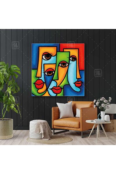 SML TABLO Abstract Faces Red Lips Διακοσμητικό τετράγωνο καμβά