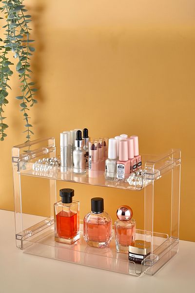 ASlife Home Διώροφος μεγάλος σκληρός πλαστικός οργανωτής κοσμημάτων μακιγιάζ