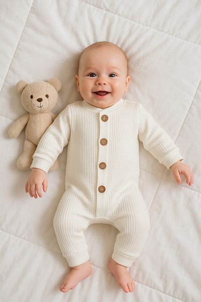 Soft kids Baby Jumpsuit with Wooden Buttons