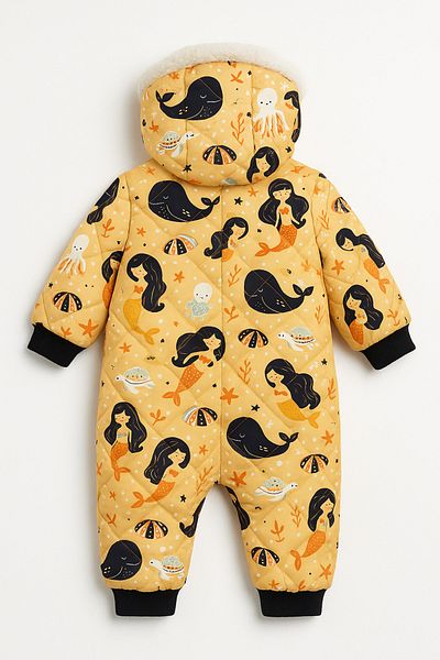 freemen Baby Quilted Sea Theme Romper – Hooded, Plush Fur Lined