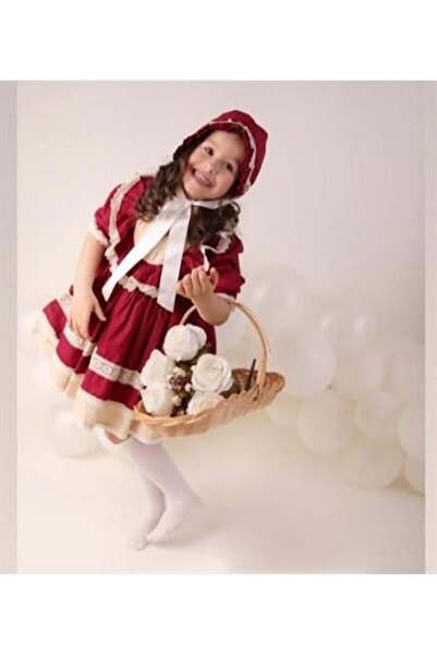 Hly Karol Tasarım Bordo Vintage Kız Bebek Elbisesi, Özel Dikim Kız Çocuk Elbi...