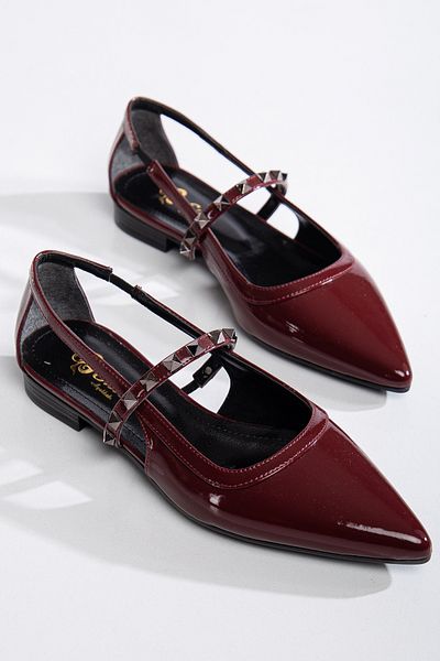 MS SUGAR SHOES Pointed Toe Flat Studded Strappy Ballerina Shoes