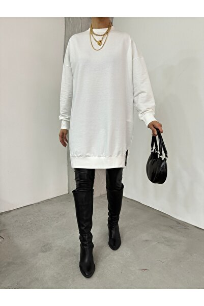 HİJABAYA Crew Neck Slit Λεπτομερής κεντημένος ιδρώτας