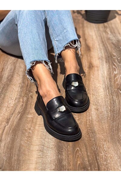 SİBA SHOES حذاء لويديا جلد طبيعي أسود للنساء