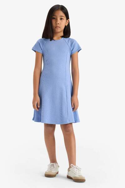 DeFacto material reiat tricotaj cu striații Rochie albastră pentru fete E5801...