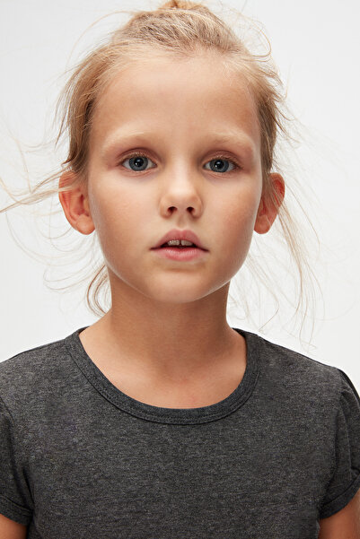 LOVETTI Μπλουζάκι Anthracite Basic Girl's Crew Neck με μανίκι καρπούζι