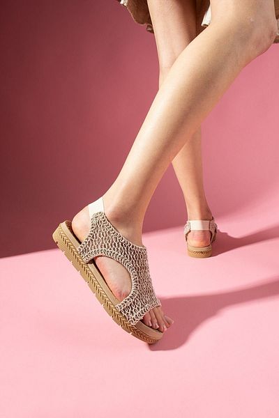 FUGA MODA Suntri Beige Knitted Knitted Sandals with Elastic Back